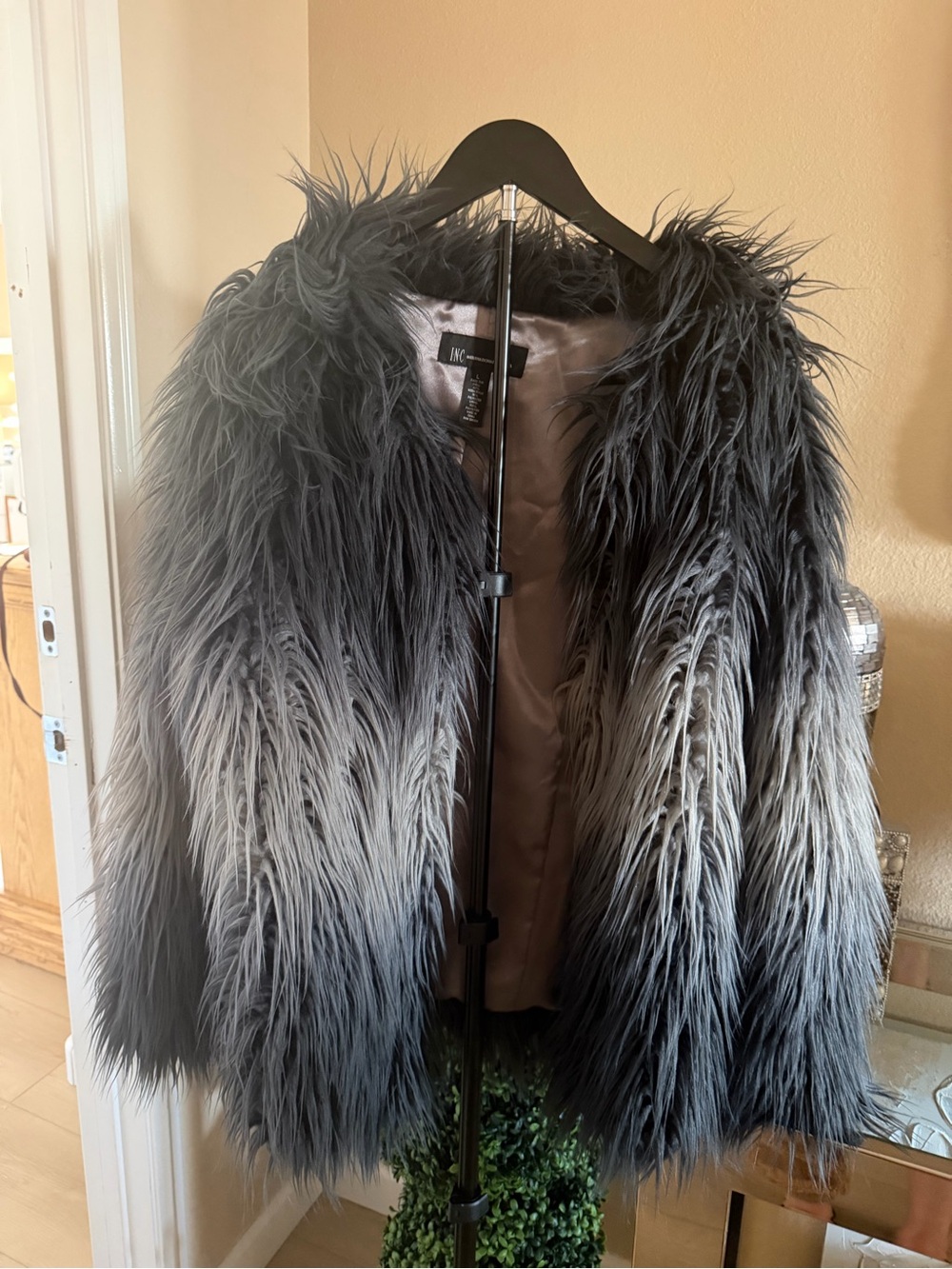 INC International Concepts Ombre Faux Fur Teddy Jacket - Black & Gray